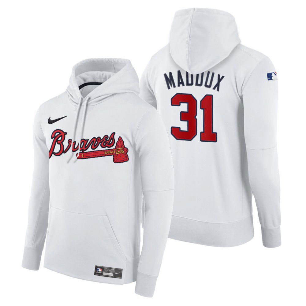 Men Atlanta Braves #31 Maddux white home hoodie 2021 MLB Nike Jerseys